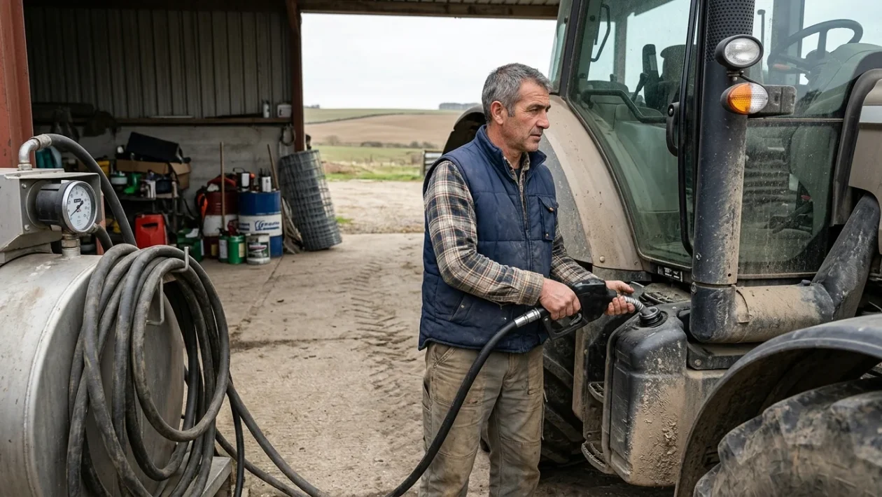 Trattore agricolo al lavoro nei campi durante le lavorazioni stagionali