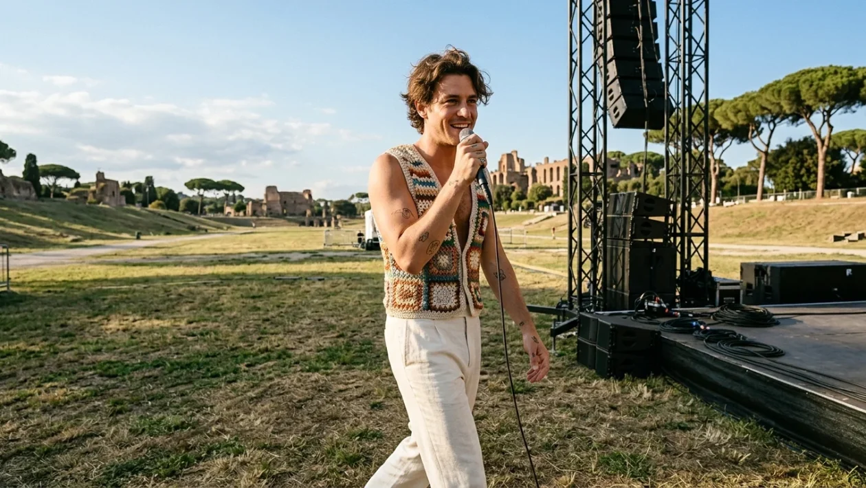 Harry Styles sul palco durante un concerto dal vivo
