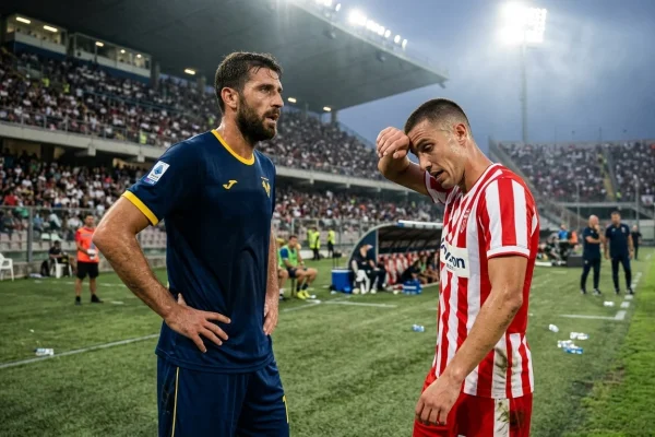 Fase di gioco accesa durante il derby veneto tra Hellas Verona e Vicenza allo stadio Bentegodi