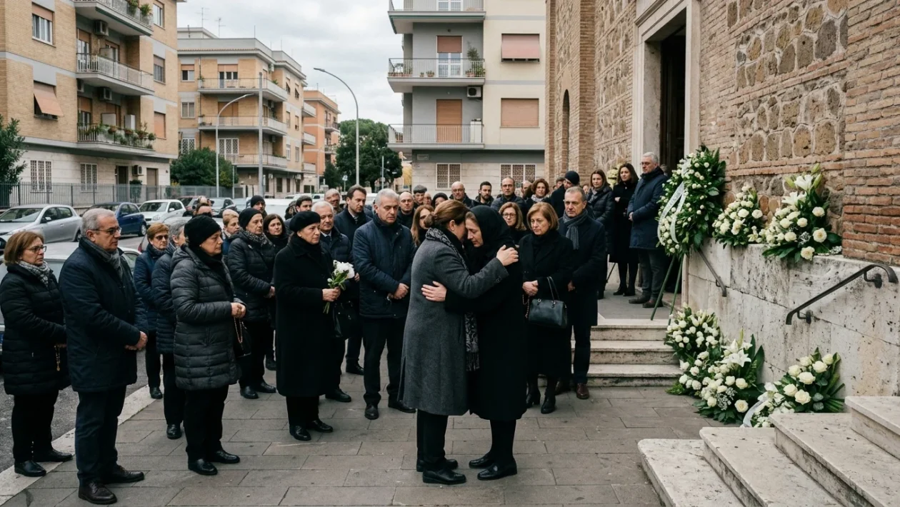 Fiori e folla riunita per i funerali delle vittime della strage di Pietralata