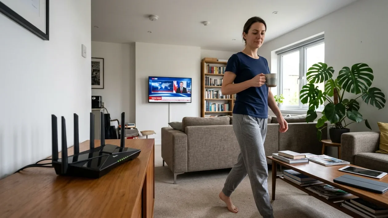 Router wireless domestico che emette segnali di rete
