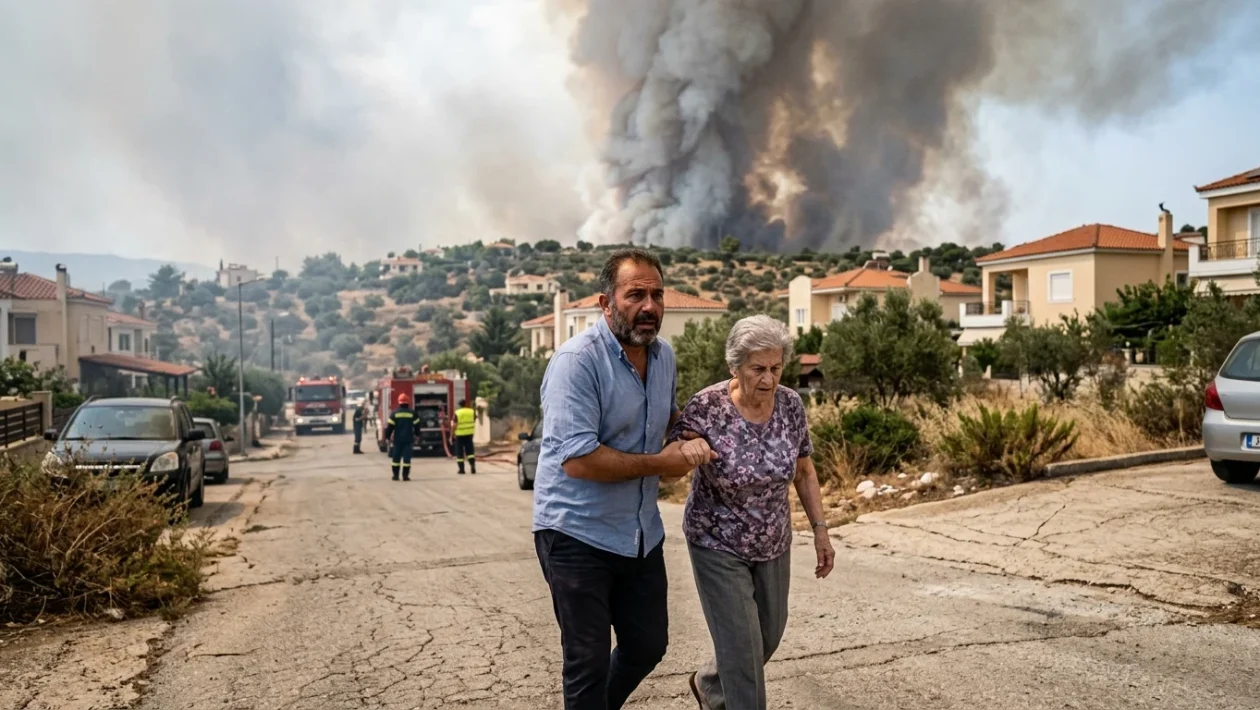Operazioni di soccorso ed evacuazione durante un incendio a Taormina