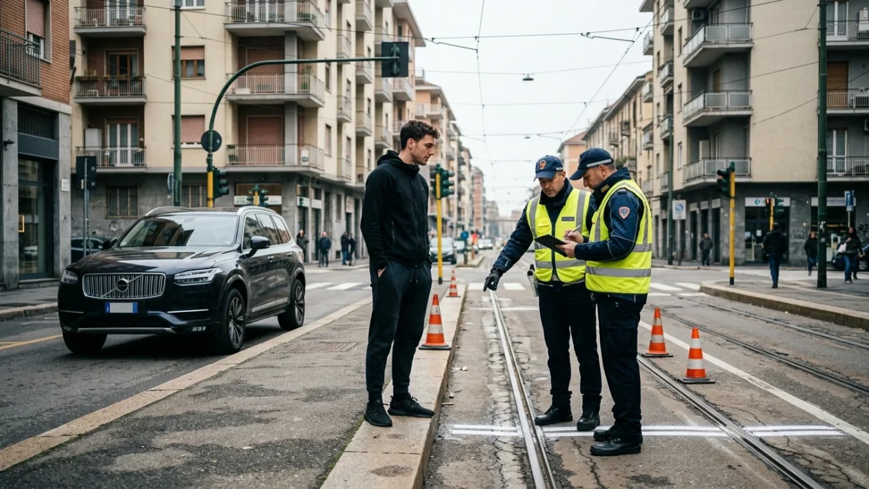 Panoramica del traffico e della segnaletica stradale lungo viale Certosa a Milano