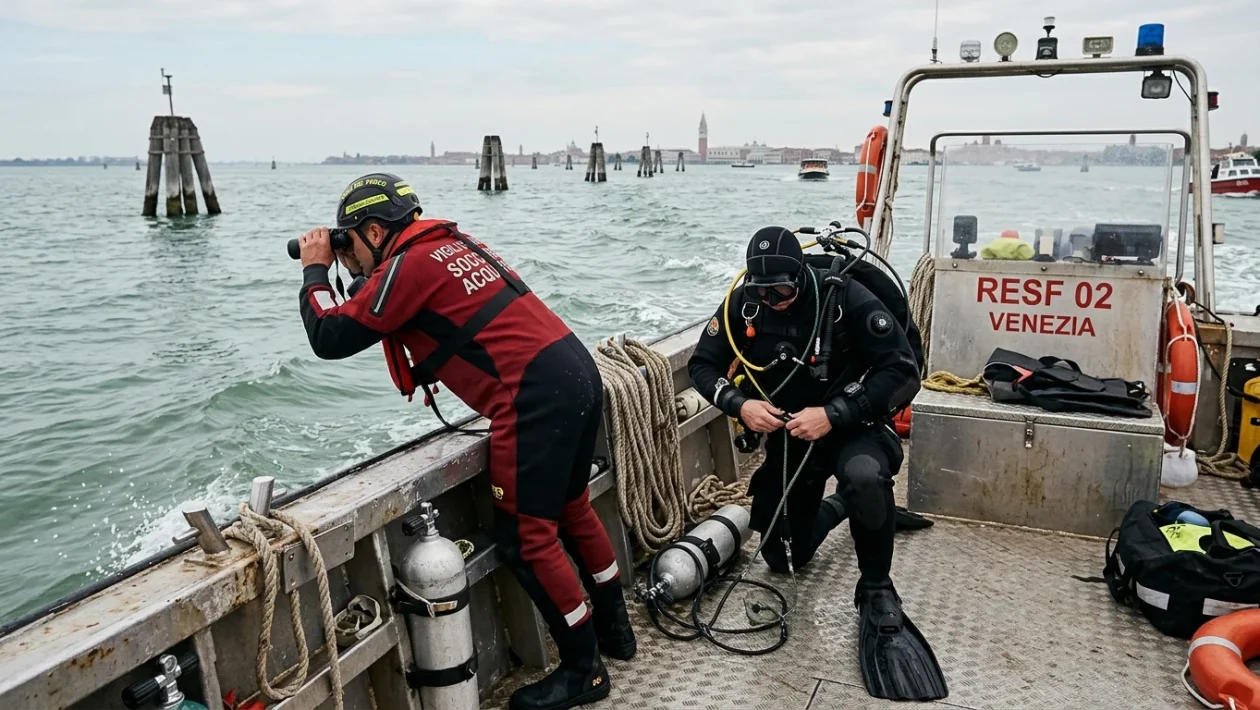 Ricerche nel canale Tessera a Venezia dopo l'incidente nautico