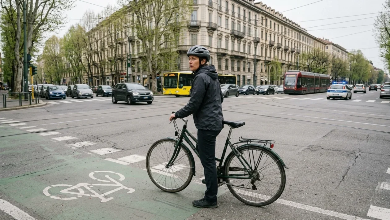 Veduta urbana delle vie di Torino con il traffico cittadino