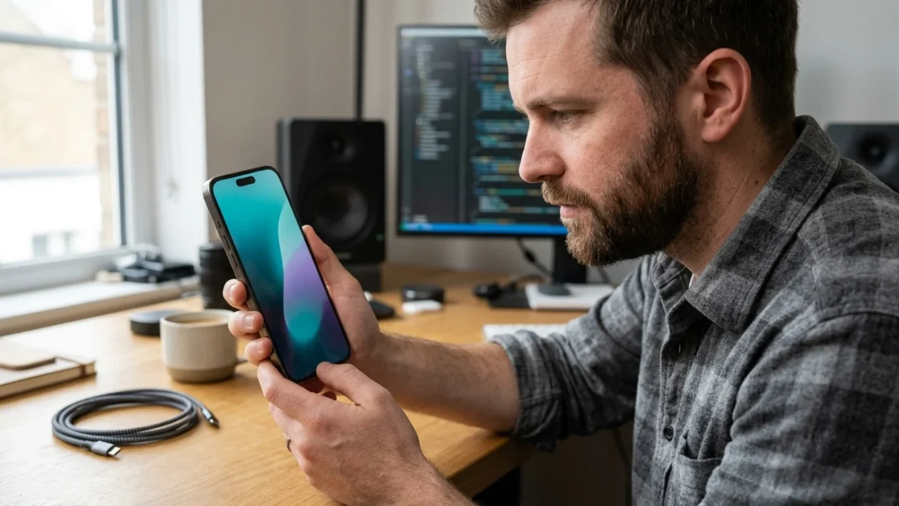 Dettaglio frontale del display e dei sensori di iPhone 18 Pro Max