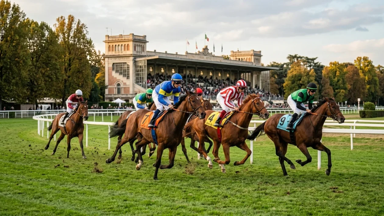 Cavalli al galoppo all'ippodromo Snai San Siro di Milano