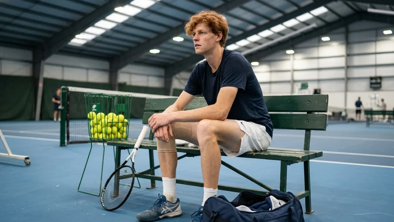 Jannik Sinner impegnato sul campo da tennis