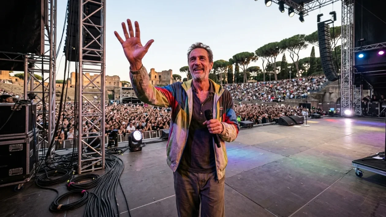 Palco allestito per il concerto di Jovanotti nell'arena del Circo Massimo a Roma