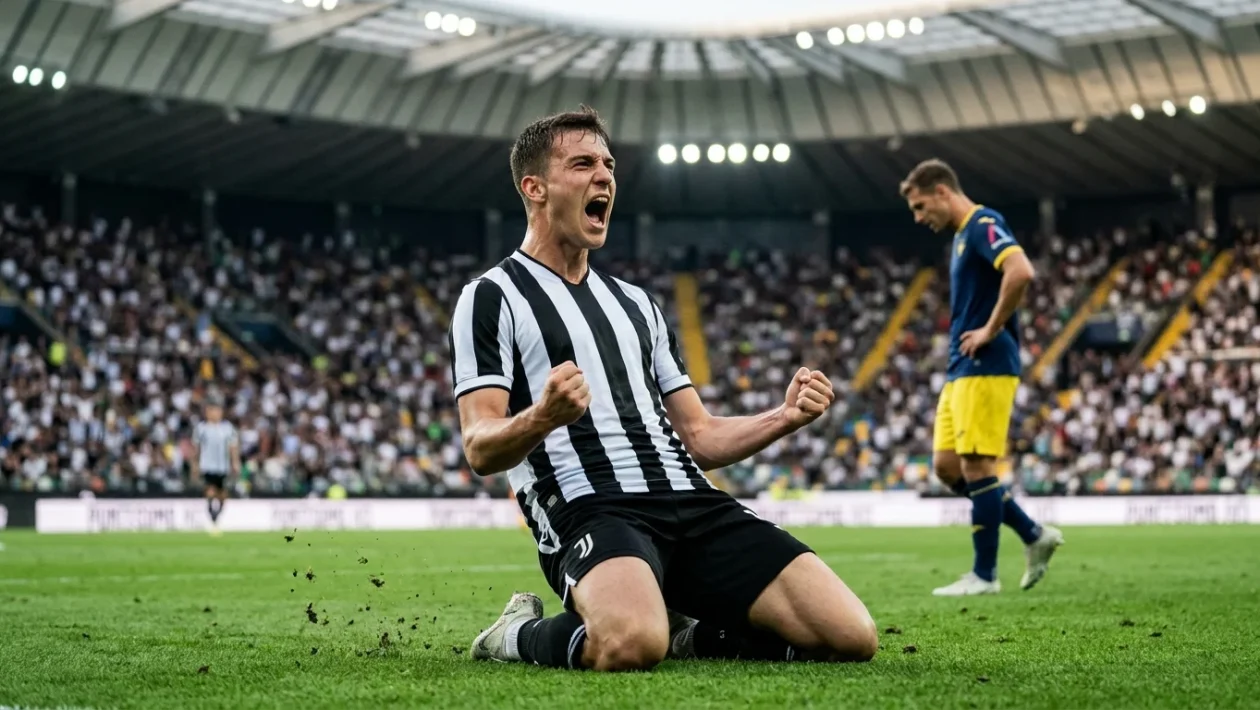 Cristian Shpendi festeggia la rete del vantaggio del Cesena contro la Juve Stabia