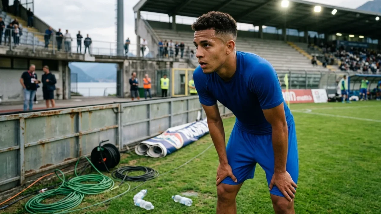 Kaiki Bruno con la maglia del Como festeggia una rete in Serie A
