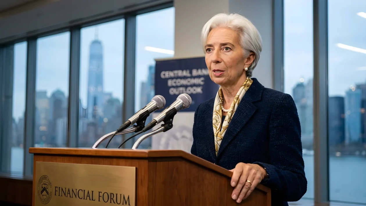 Christine Lagarde durante la conferenza stampa della Banca Centrale Europea sui tassi di interesse