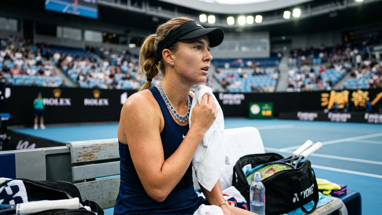 Dettaglio della preziosa collana indossata durante una partita di tennis