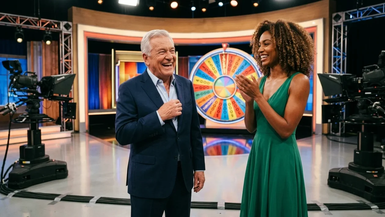 Gerry Scotti alla conduzione de La Ruota della Fortuna nello studio di Canale 5