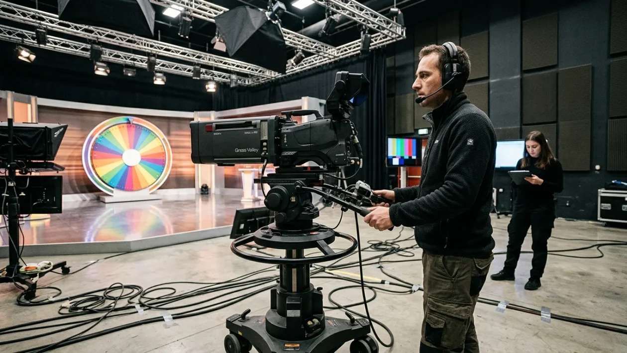 Studio televisivo allestito per le registrazioni del quiz La Ruota della Fortuna