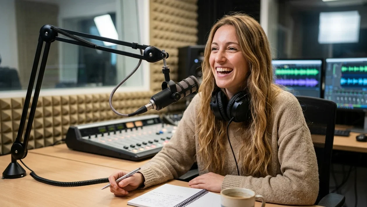 La conduttrice radiofonica e attrice Linda Pani negli studi di Radio 105