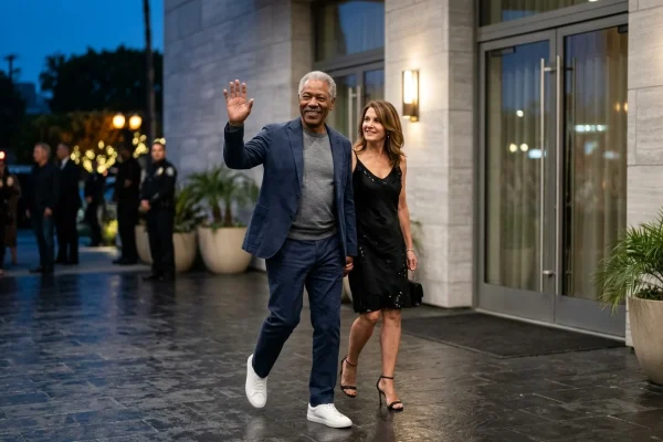 Lionel Richie sorridente in pubblico insieme alla compagna Lisa Parigi a Beverly Hills