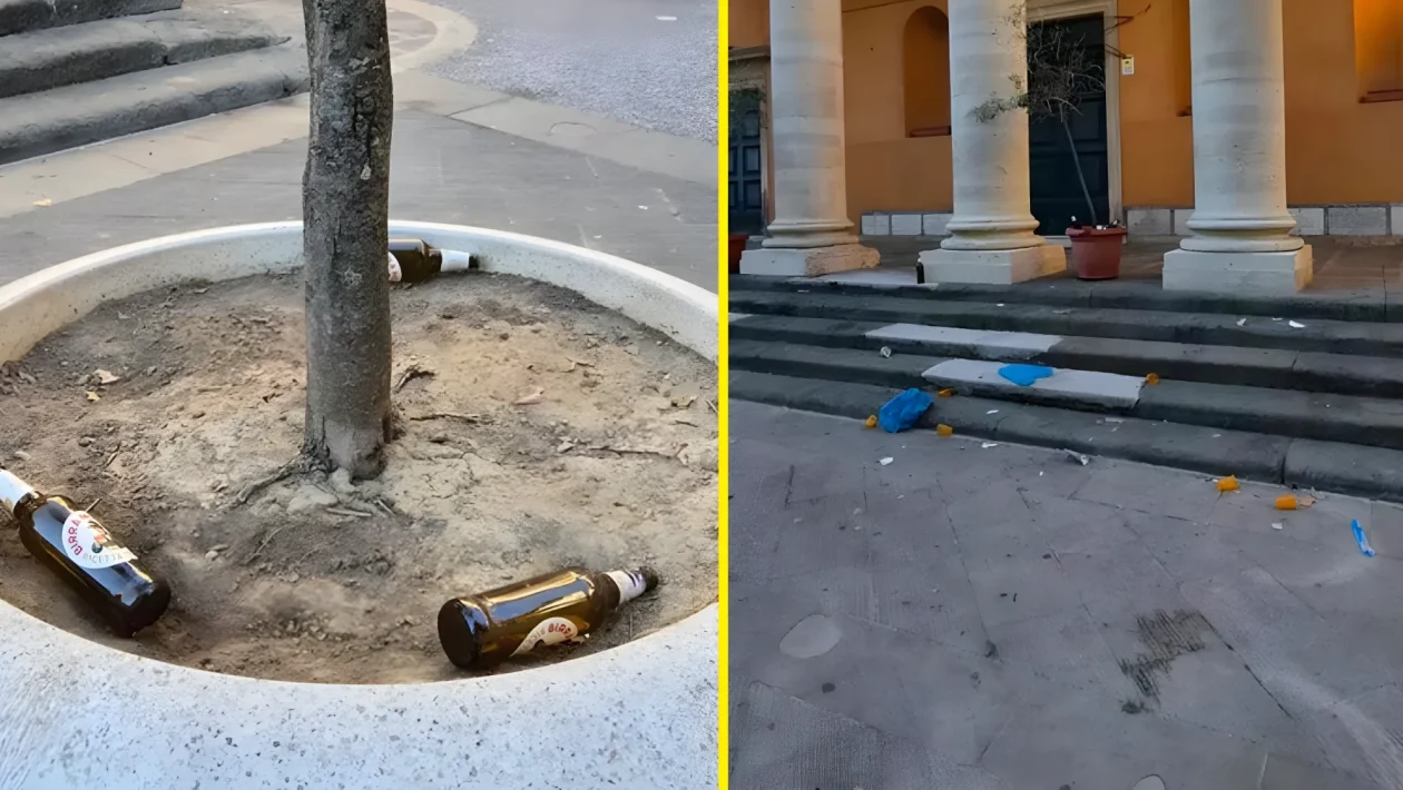Livorno, degrado in piazza XX Settembre: rifiuti sul sagrato di San Benedetto e notti senza sonno