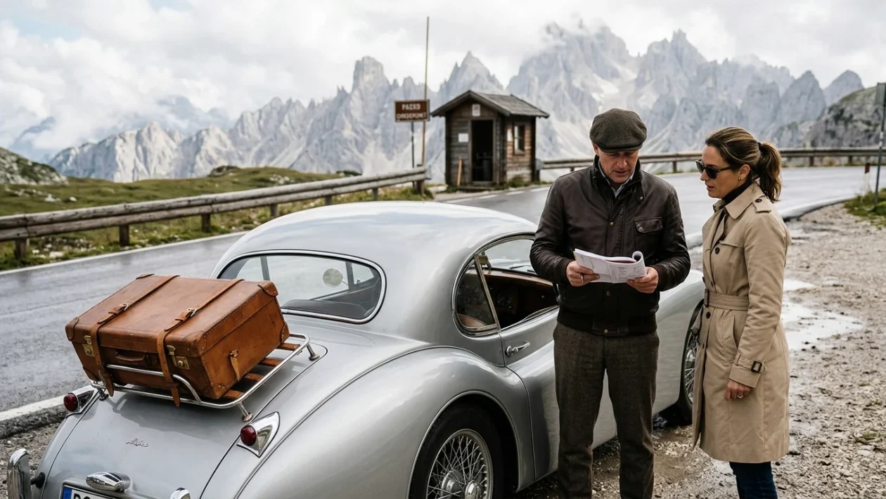 Auto storiche alla partenza della Louis Vuitton Dolomites Classic Run