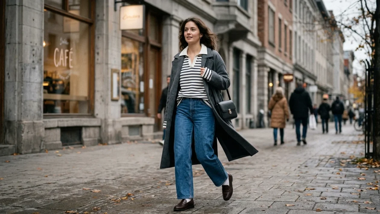 Maglia a maniche lunghe oversize a righe indossata durante lo street style