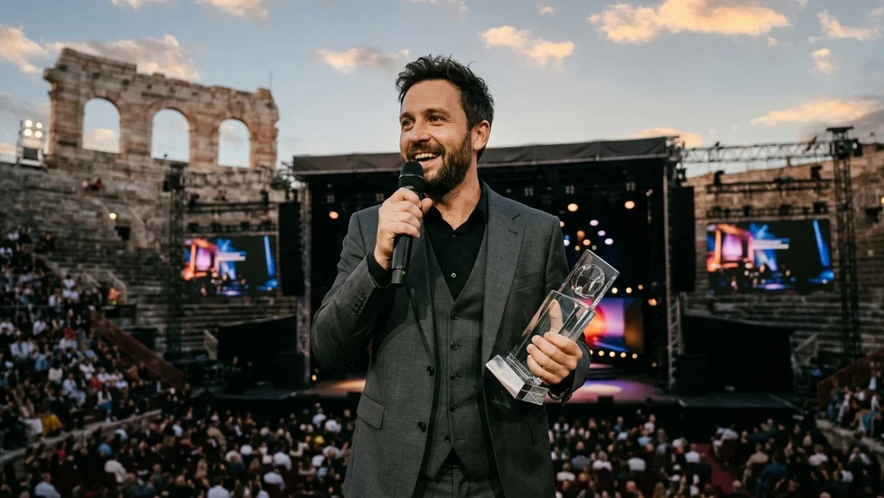 Marco Mengoni sul palco dell'Arena di Verona durante i BYD Music Awards 2026