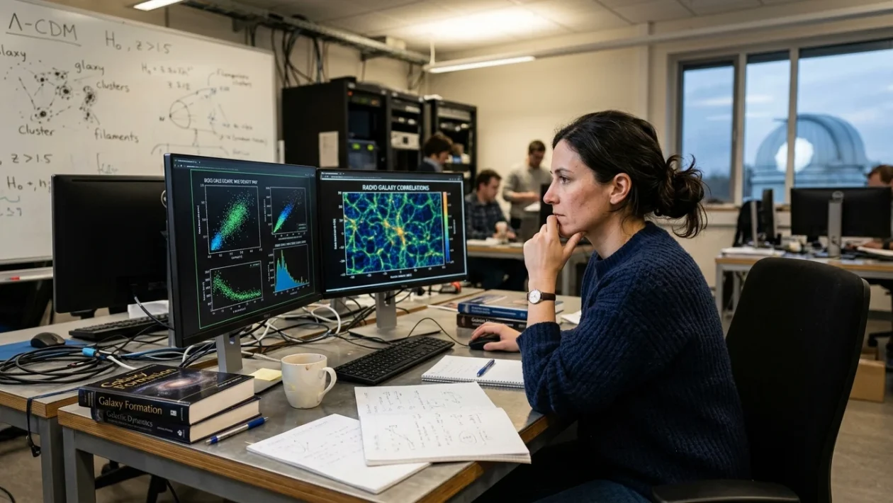 Rappresentazione scientifica dello spazio profondo con le fluttuazioni di materia oscura ed energia oscura