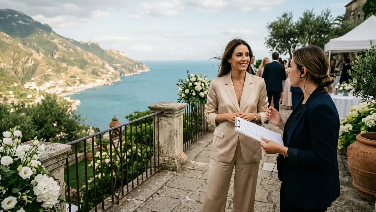 Veduta panoramica dei giardini di Villa Cimbrone a Ravello a picco sul mare