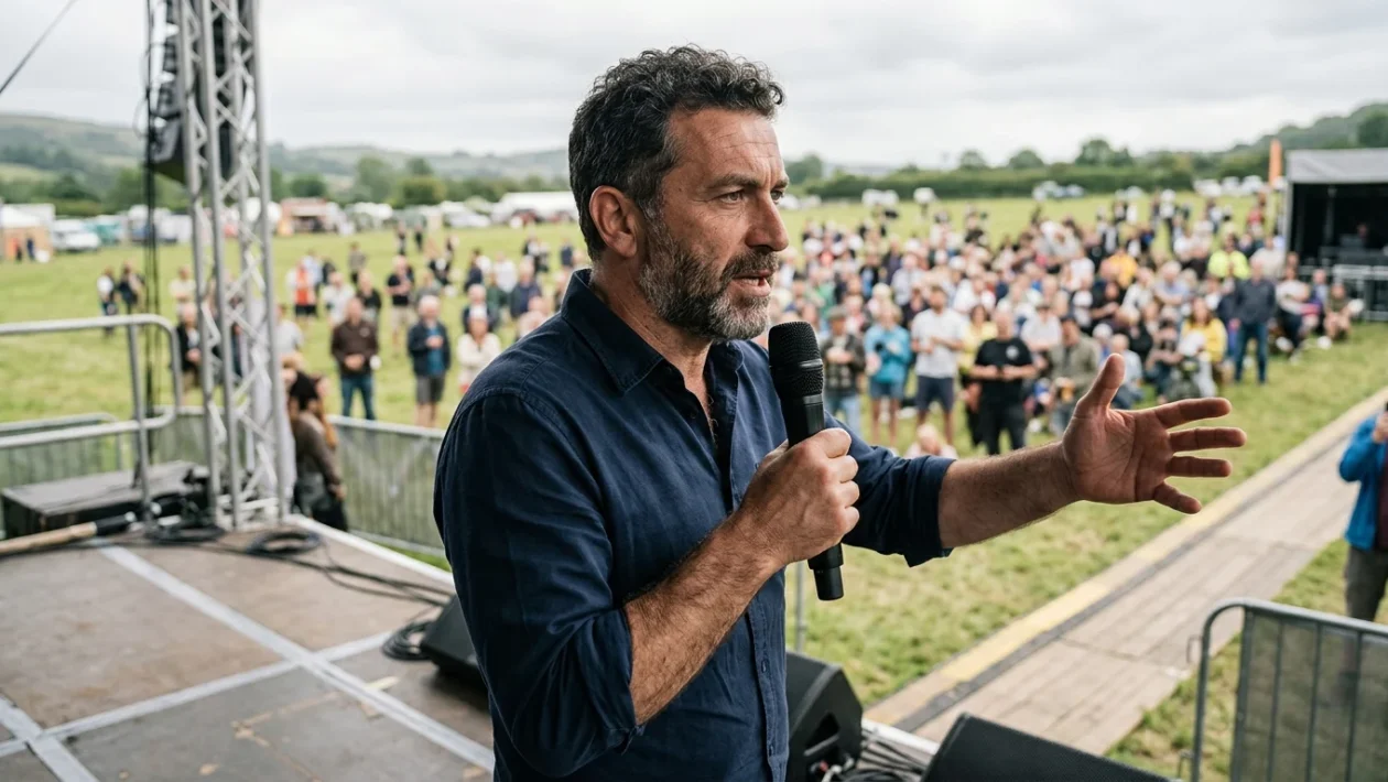 Matteo Salvini sul palco del raduno politico di Pontida