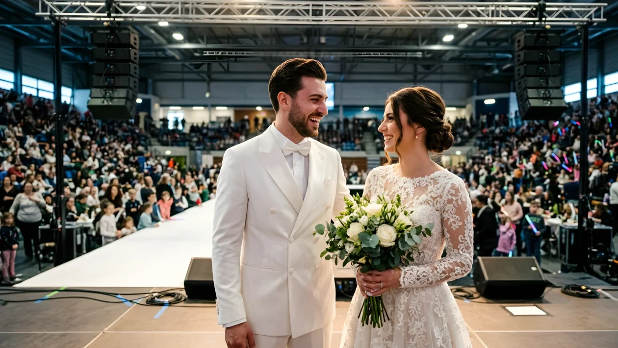 Luigi Calagna e Sofia Scalia dei Me contro Te all'evento nuziale all'Unipol Dome di Milano