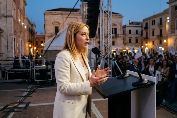 Giorgia Meloni sul palco a Bari