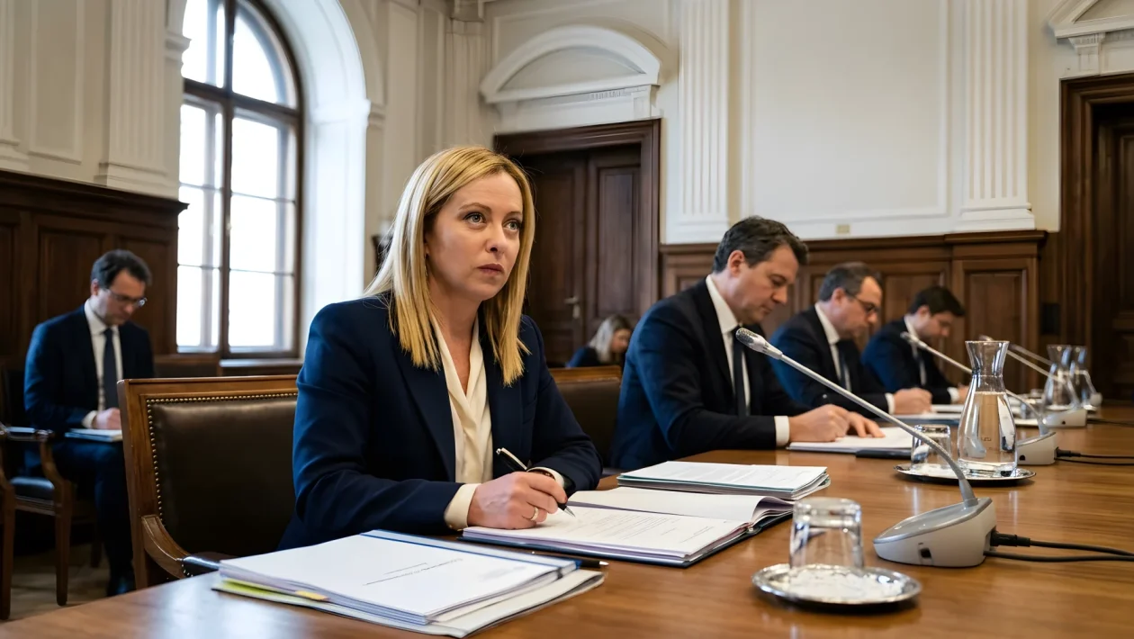 Giorgia Meloni presiede una riunione del Consiglio dei ministri a Palazzo Chigi