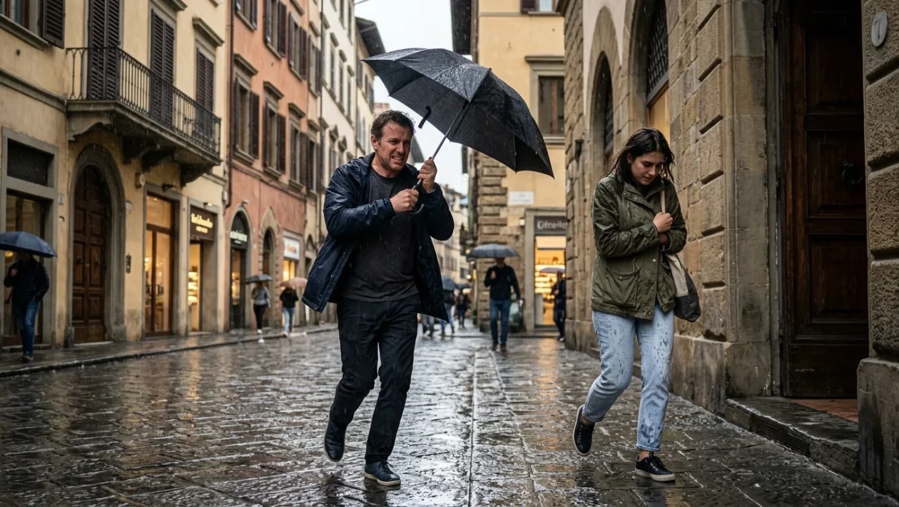Nubi temporalesche e pioggia sulla città di Firenze