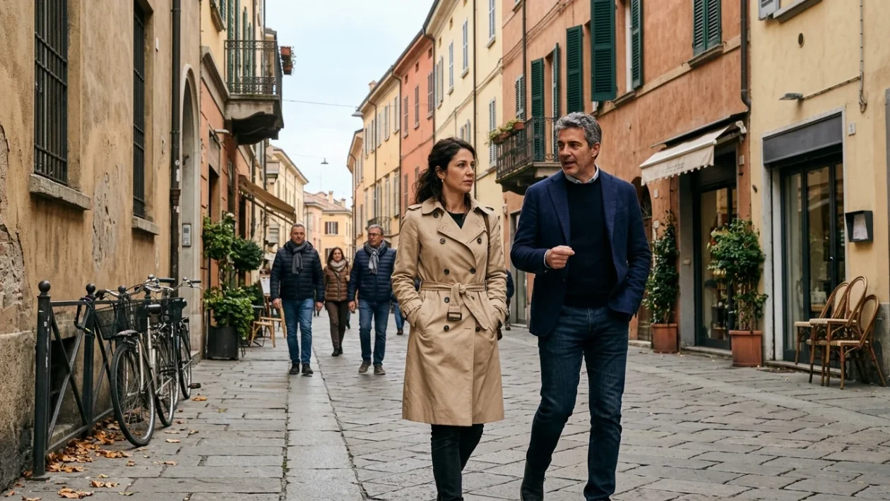 Panorama del centro storico di Parma sotto un cielo velato e autunnale