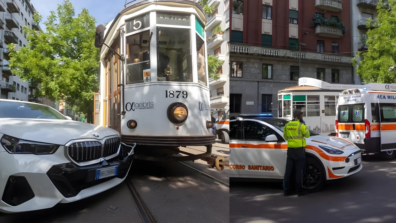 Milano, Bmw tenta l'inversione e centra il tram 5: traffico bloccato e una 72enne in ospedale