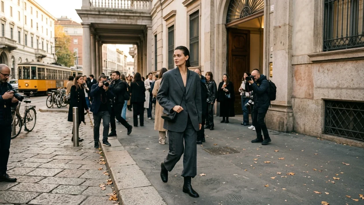 Passerella illuminata durante una sfilata della settimana della moda a Milano