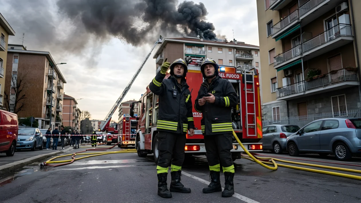 La colonna di fumo vista da Settimo Milanese