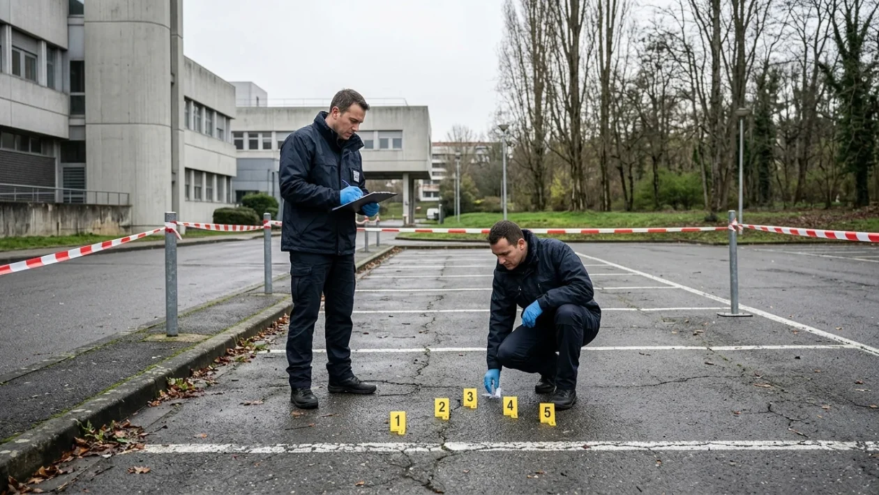Area del parcheggio dell'ospedale San Donato di Arezzo delimitata per i rilievi delle forze dell'ordine