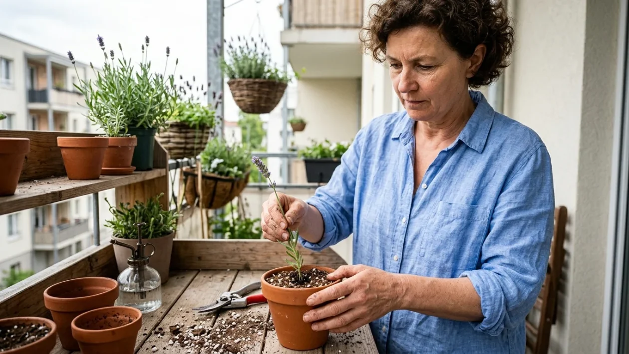 Pianta di lavanda fiorita coltivata in vaso
