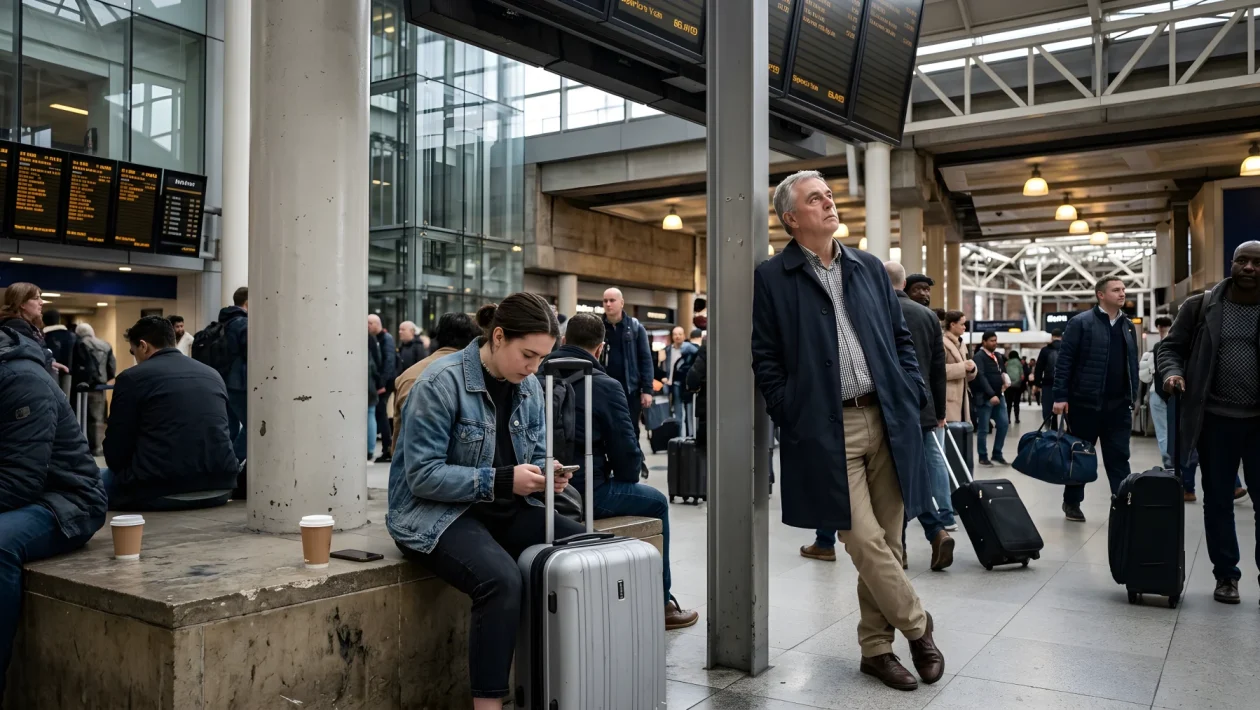 Passeggeri in attesa alla stazione ferroviaria di Roma Termini