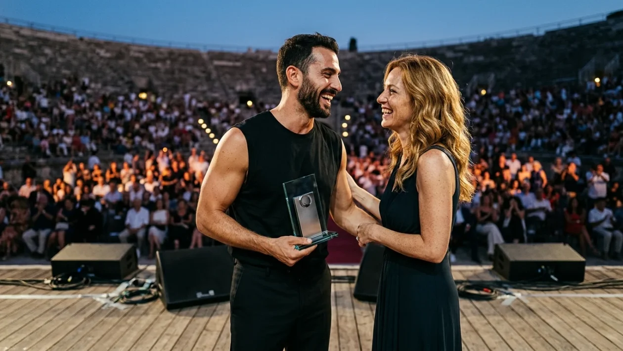 Marco Mengoni e Vanessa Incontrada sul palco dell'Arena di Verona per i Music Awards
