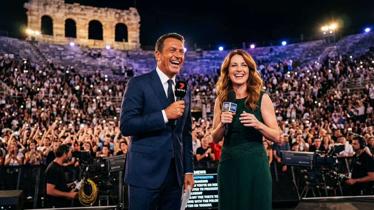 Palco illuminato per l'evento musicale all'Arena di Verona