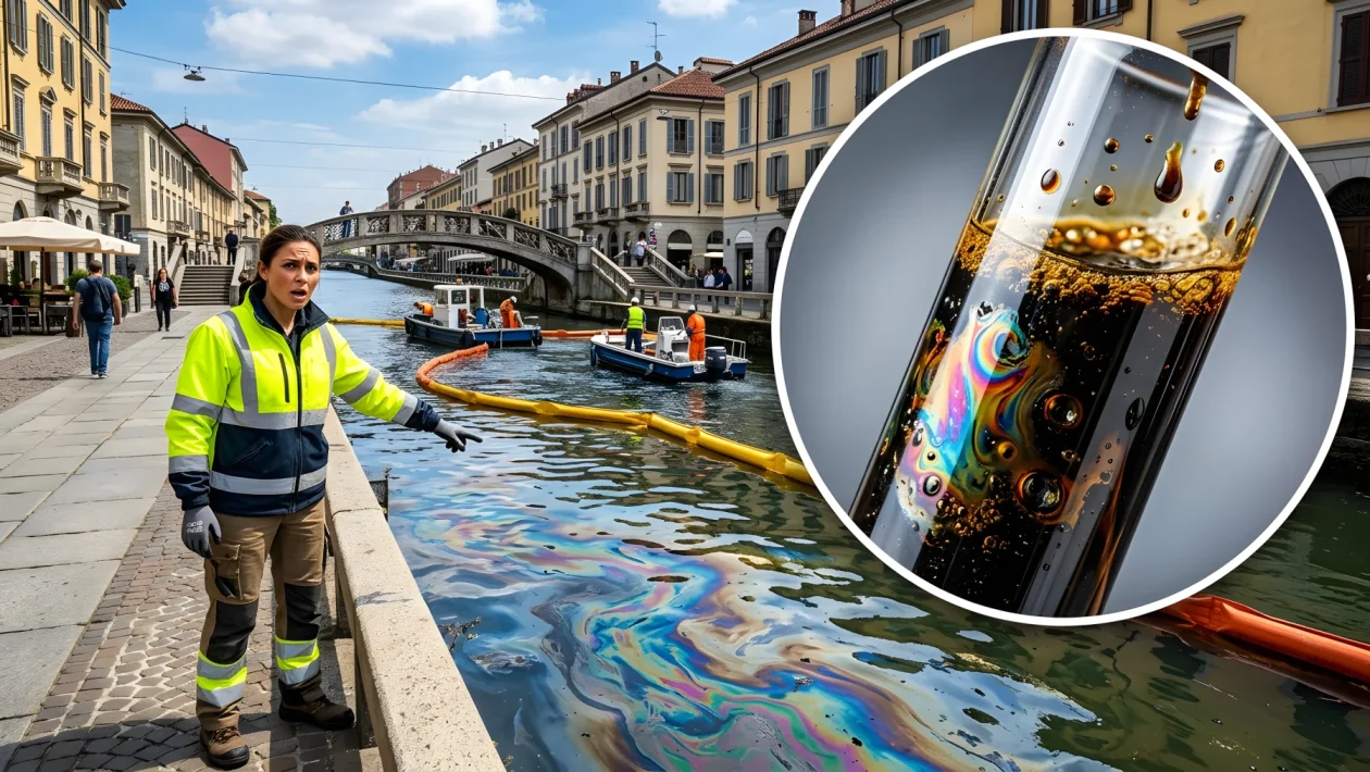 Operazioni di bonifica e barriere contro lo sversamento nel Naviglio Grande