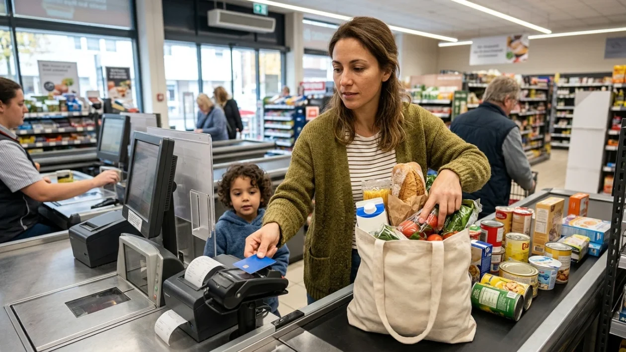 Spesa alimentare con la carta Dedicata a te alle casse di un supermercato convenzionato
