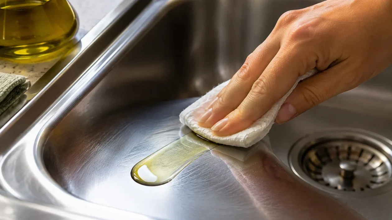 Olio d'oliva sul lavello in acciaio: perché basta 1 sola goccia per eliminare aloni e impronte