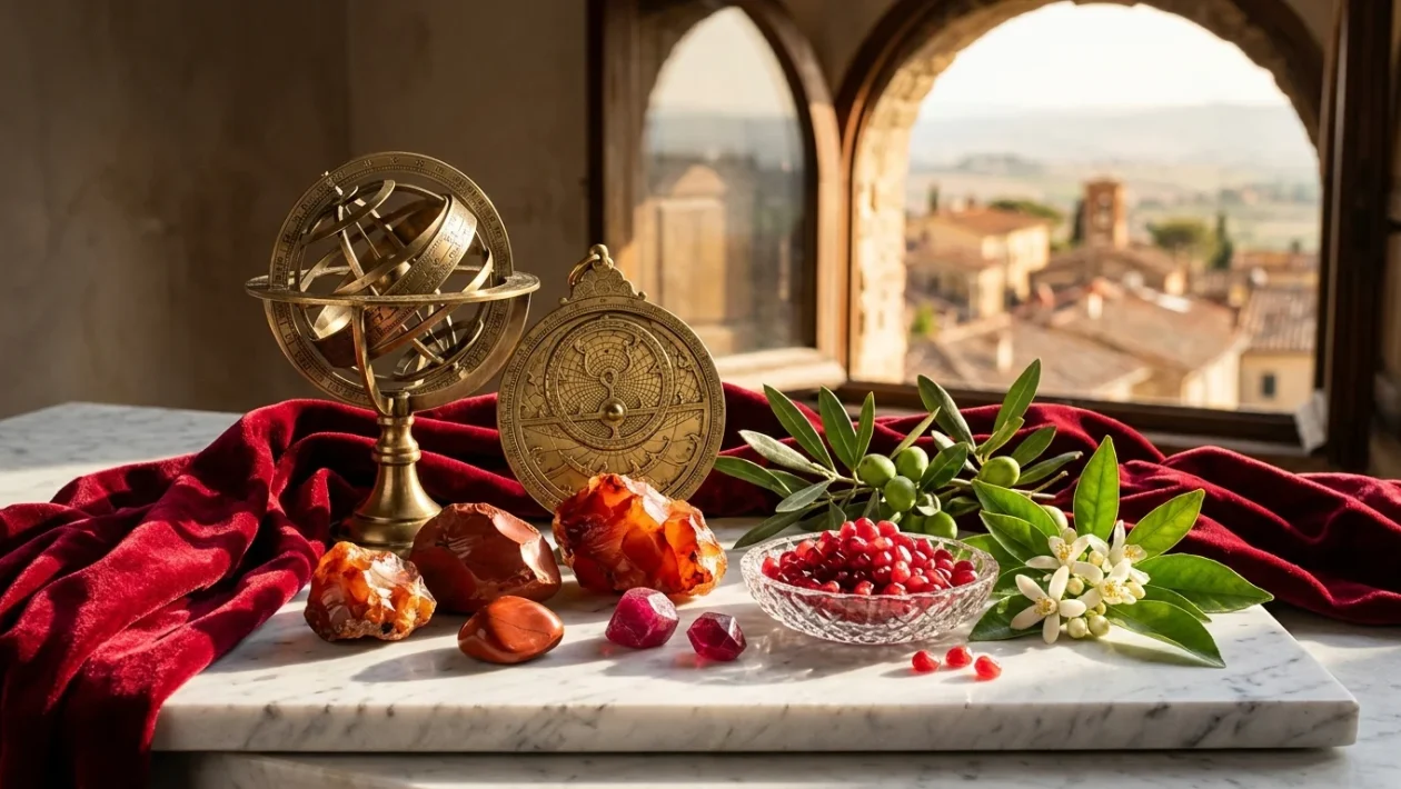 Simbolo astrologico dell'Ariete illuminato da bagliori cosmici e costellazioni d'amore