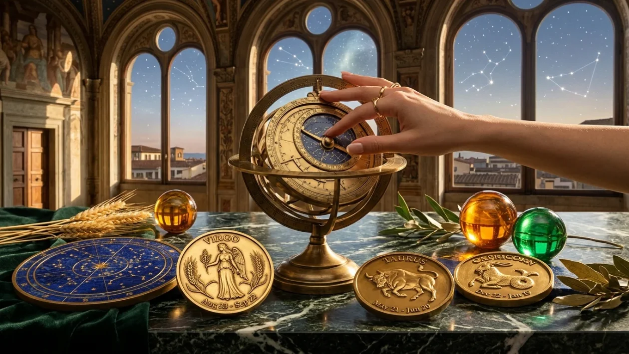 Rappresentazione artistica dei tre segni zodiacali di terra immersi nella luce di inizio settembre