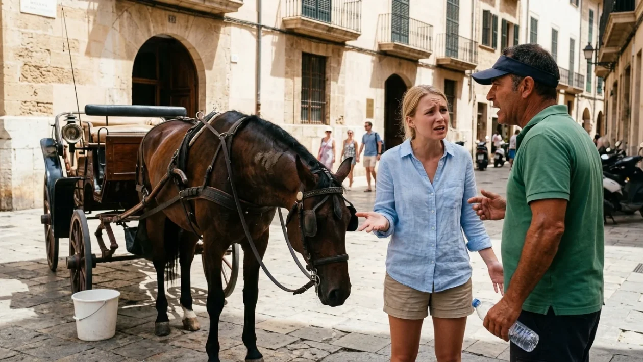Carrozza trainata da cavalli per turisti in una via cittadina