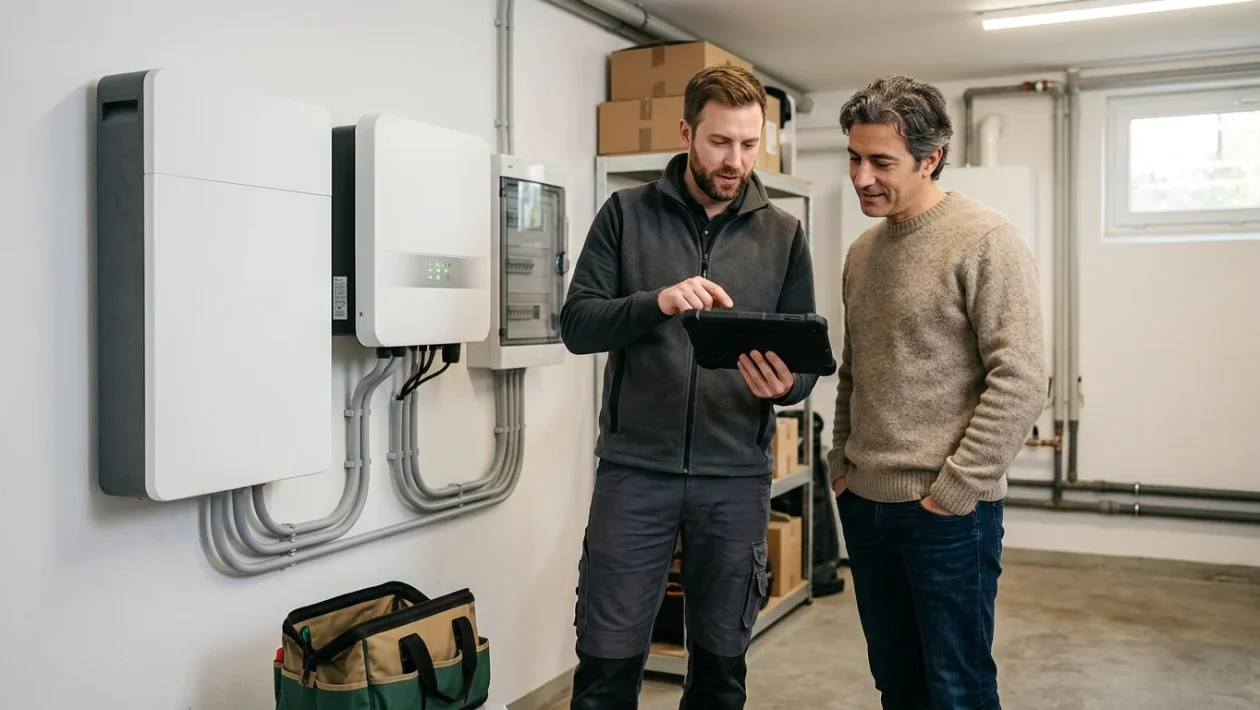 Installazione professionale di pannelli solari con sistema di accumulo su tetto residenziale