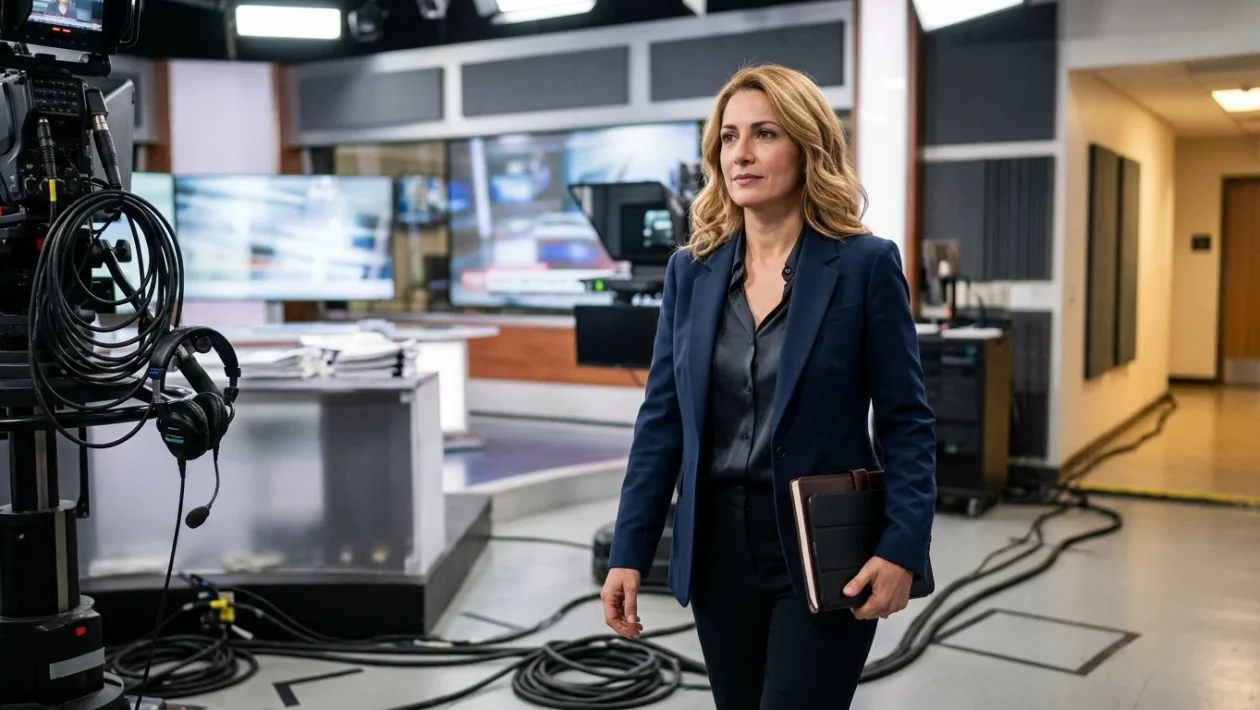 Francesca Barra durante una conduzione televisiva negli studi di Mediaset