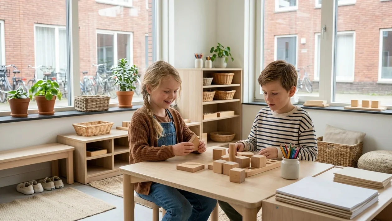 Bambini a scuola e modello educativo montessoriano